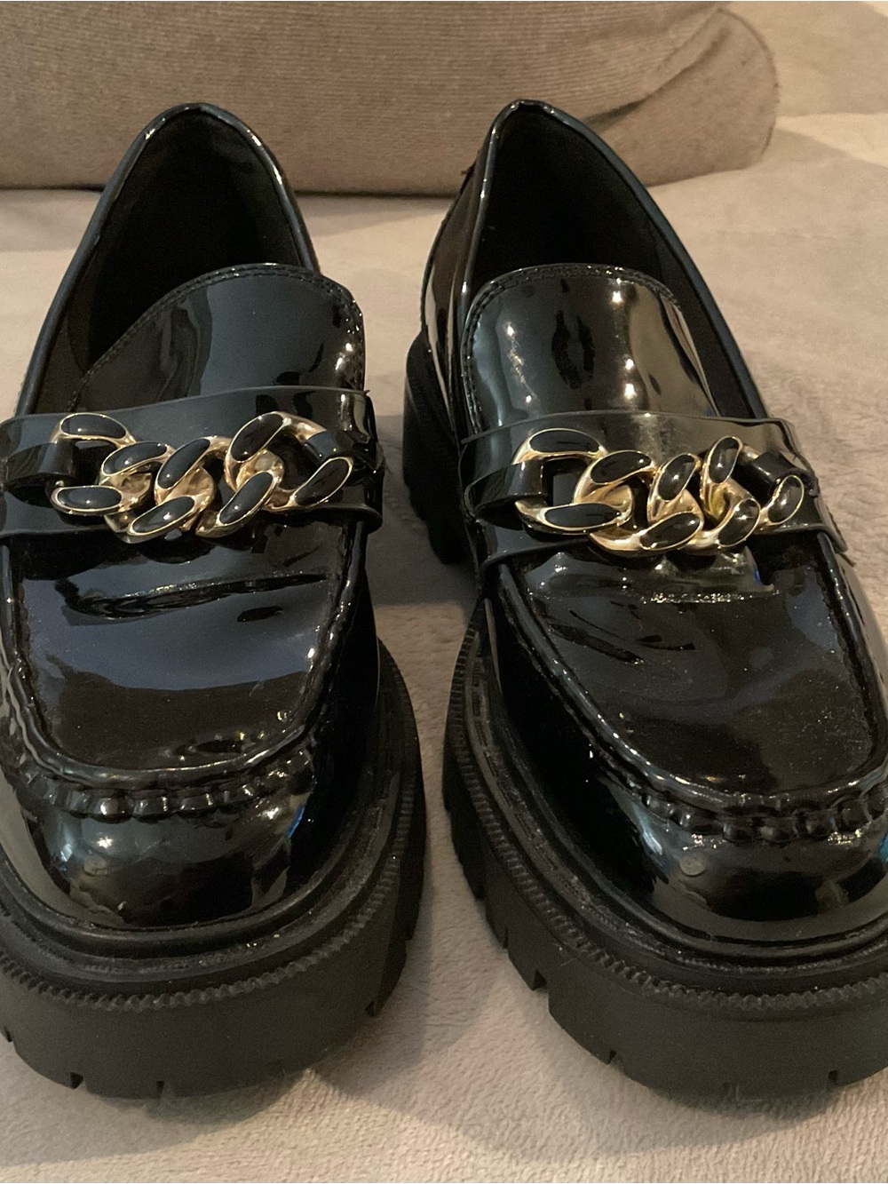 Aldo Black Patent Chunky Loafers